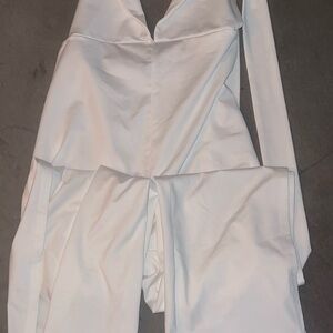 White Women's Jumpsuit - Sleek Long Sleeve Style Size XS